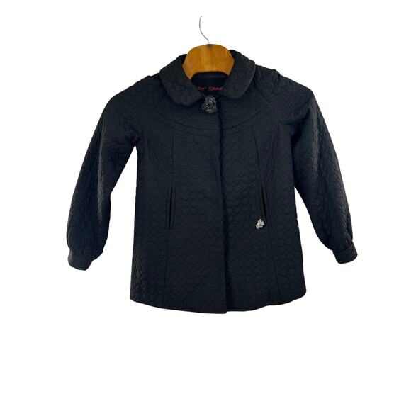 Betsey Johnson black quilted coat jacket heart button snap closure size M - Picture 1 of 7